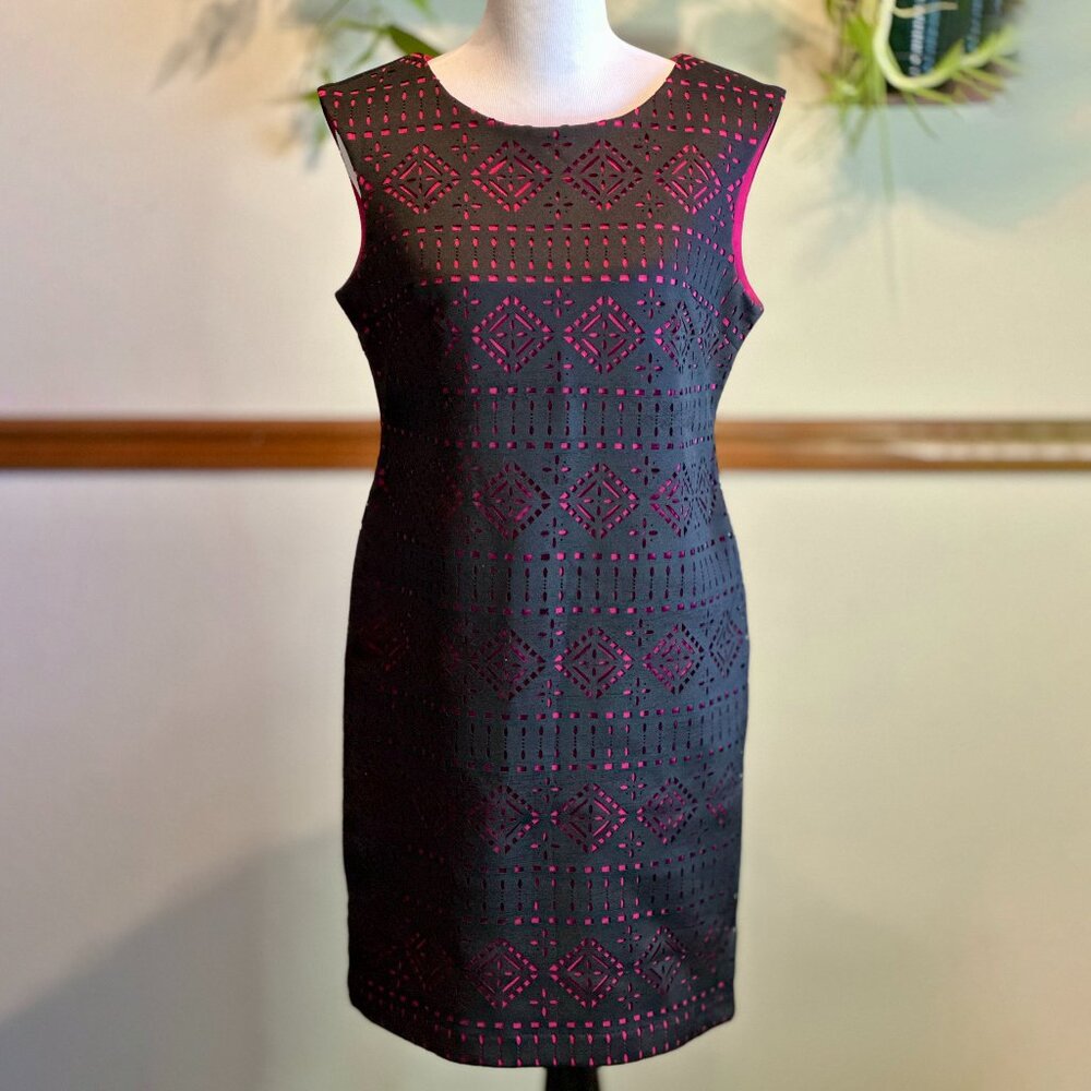 Black & Magenta Laser-Cut Pattern Dress